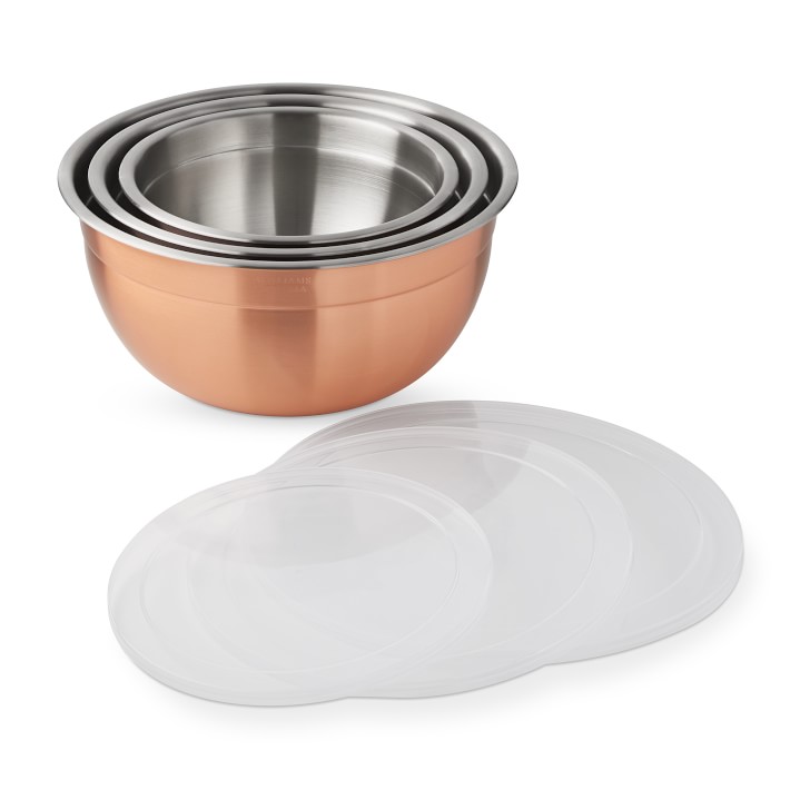 Copper Mixing Bowls With Lids, Set Of 3