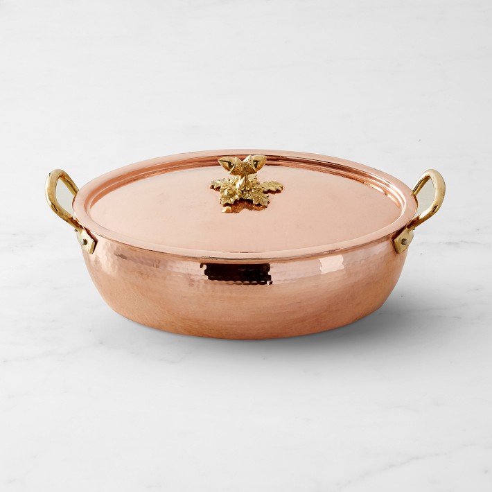 Ruffoni Historia Hammered Copper Oval Roasting Pan with Acorn Knob, 7 3\u002F4-Qt.