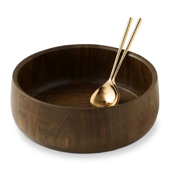 McLeod Walnut Salad Bowl & Antique Brass Salad Servers