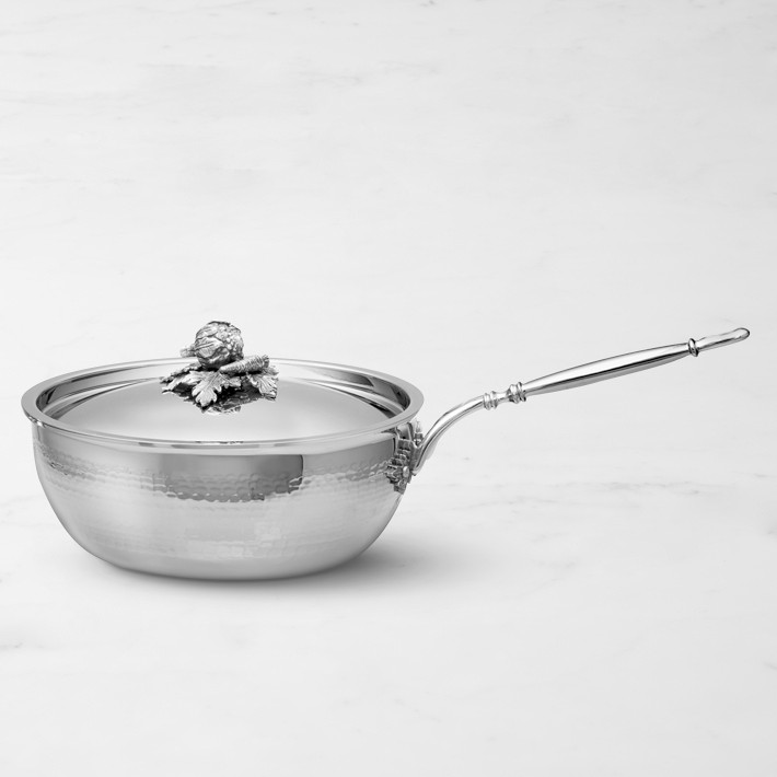 Ruffoni Opus Prima Hammered Stainless-Steel Covered Chef's Pan with Cauliflower Knob, 4-Qt.
