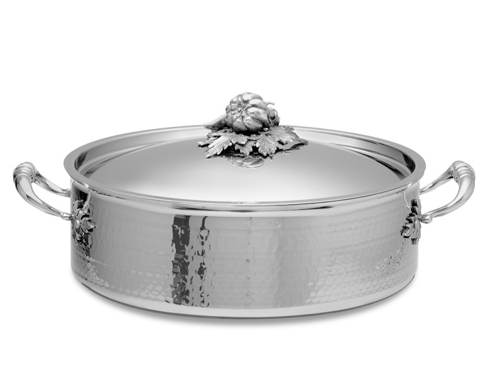 Ruffoni Opus Prima Hammered Stainless-Steel Braiser with Pumpkin Knob, 7-Qt.