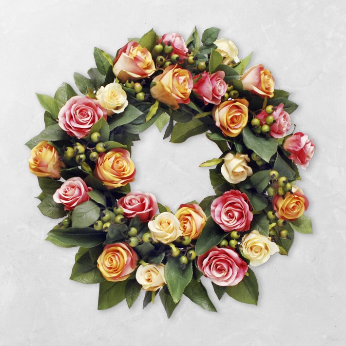 Faux Rose Wreath, 22"