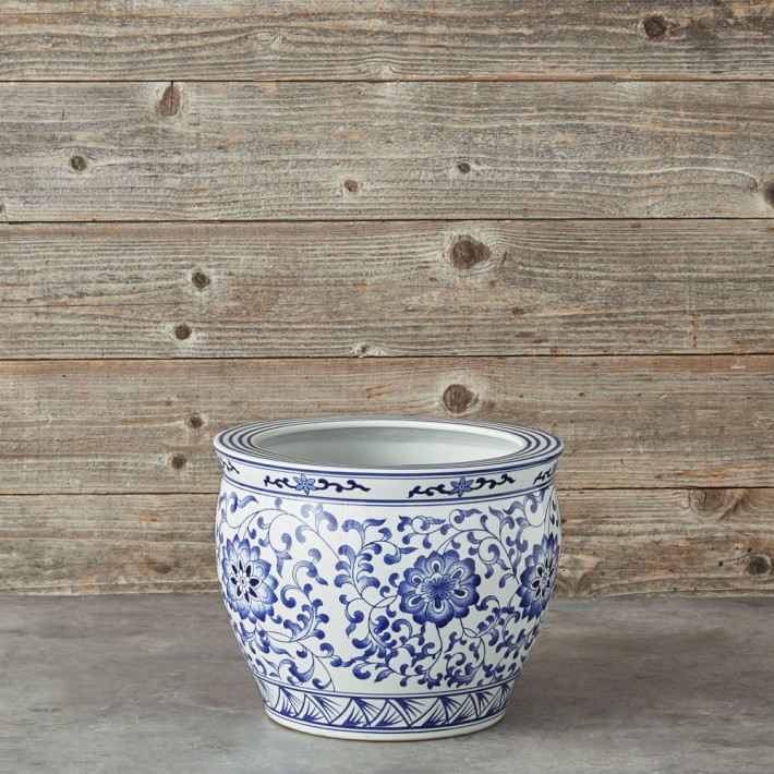 Blue & White Ceramic Planter, Extra Large