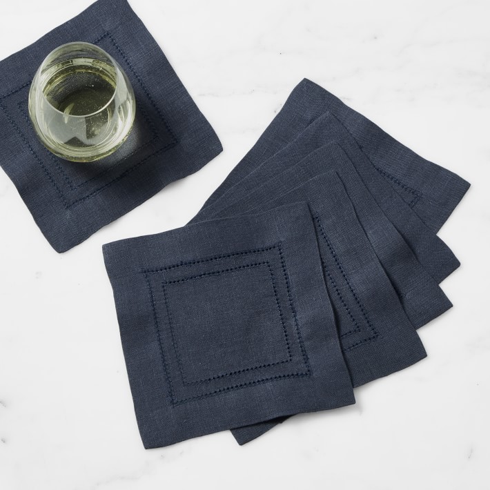 Linen Double Hemstitch Coasters, Set of 6