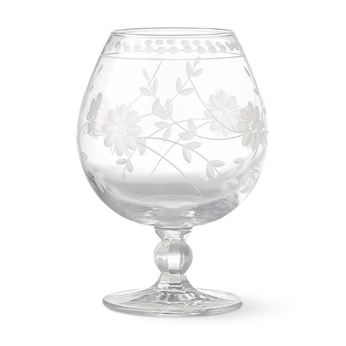Vintage Etched Brandy Snifter Glasses, Set of 4