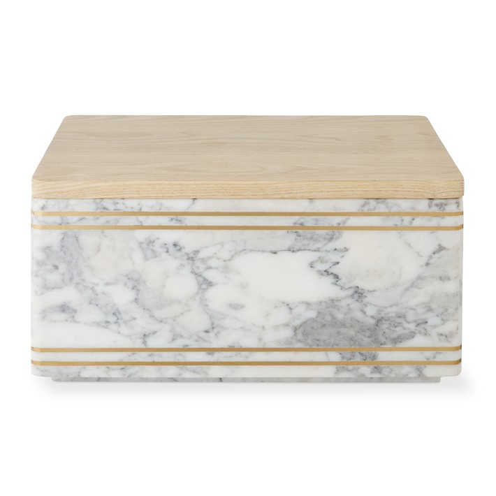 Arabescato Marble with Brass Inlay Bread Box