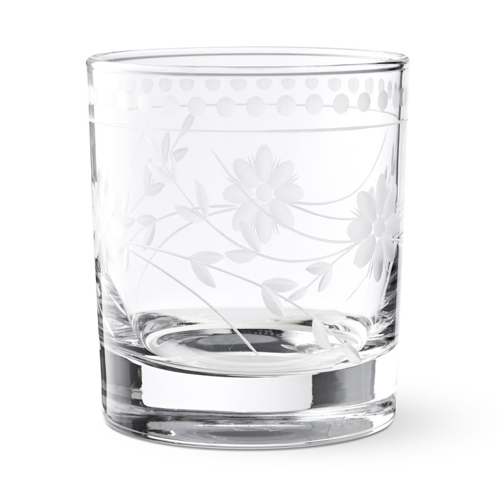 Vintage Etched Double Old-Fashioned Glasses