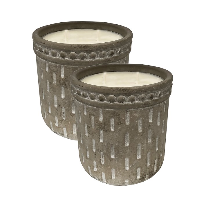 K. Hall Embellished Garden Cement Citronella Outdoor Candle, Set of 2