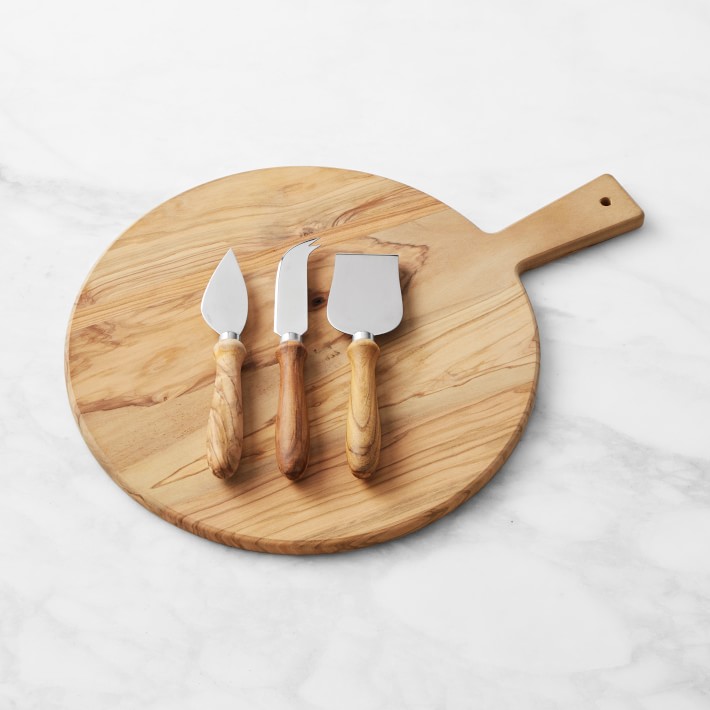 Olivewood Round Cheese Board with Cheese Knives