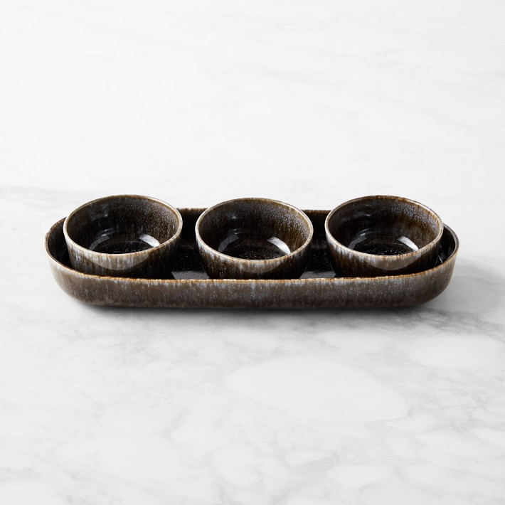 Cyprus Reactive Glaze Triple Condiment Dish