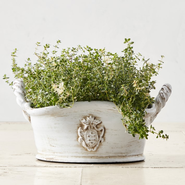 Antique Style Ceramic Footed Basket Planter
