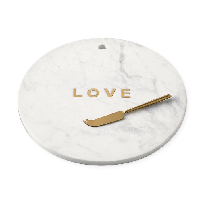 Marble & Brass "Love" Round Cheese Board with Knife