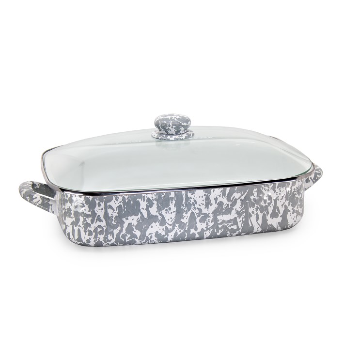Golden Rabbit Enamel Roasting Pan with Glass Lid