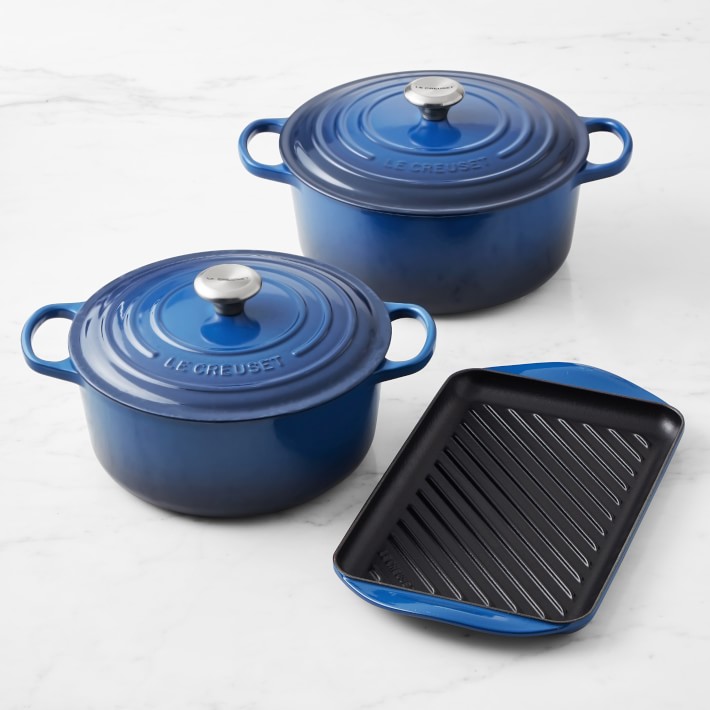Le Creuset Enameled Cast Iron Oven and Skinny Grill Bundle Set