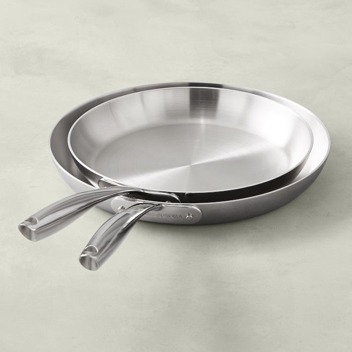 Stainless-Steel French Skillets, Set of 2, 10 1\u002F4" & 12"