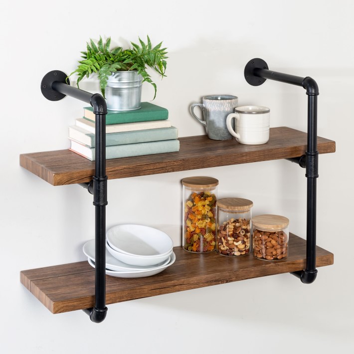 Industrial Pipe 2-Tier Wall Shelf