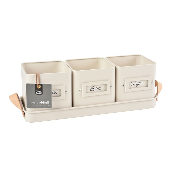 3 Herb Pots in a Leather Handled Tray