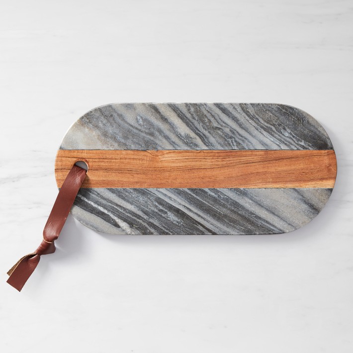 x Mark & Graham Acacia & Marble Long Oval Cheese Boards