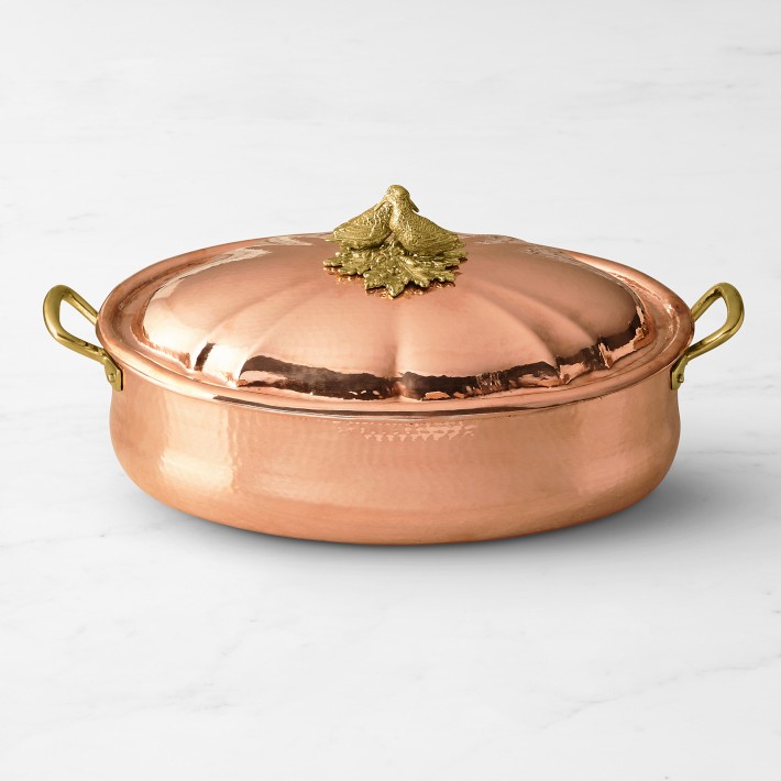 Ruffoni Historia Hammered Copper Roasting Pan with Lovebirds Knob, 13 3\u002F4-Qt.