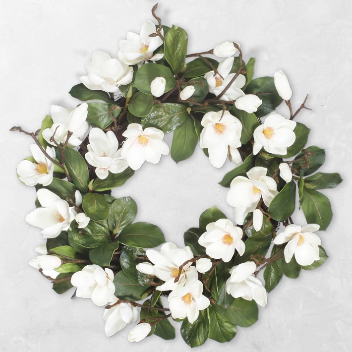 Faux Magnolia Tree Wreath, 24"