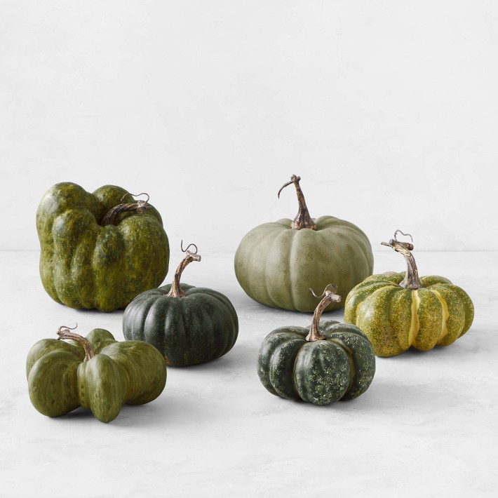 Green Heirloom Assorted Faux Pumpkin Collection, Set of 6