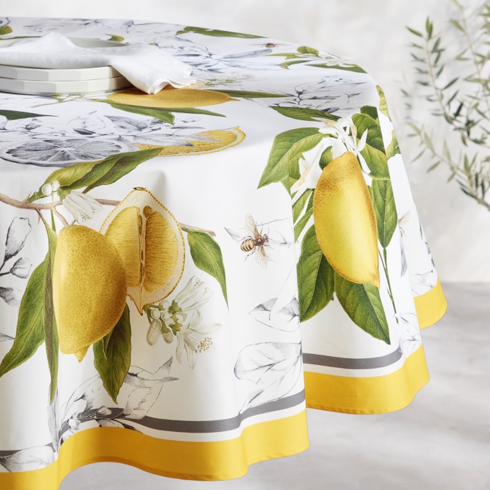 Meyer Lemon Oilcloth Outdoor Round Tablecloth
