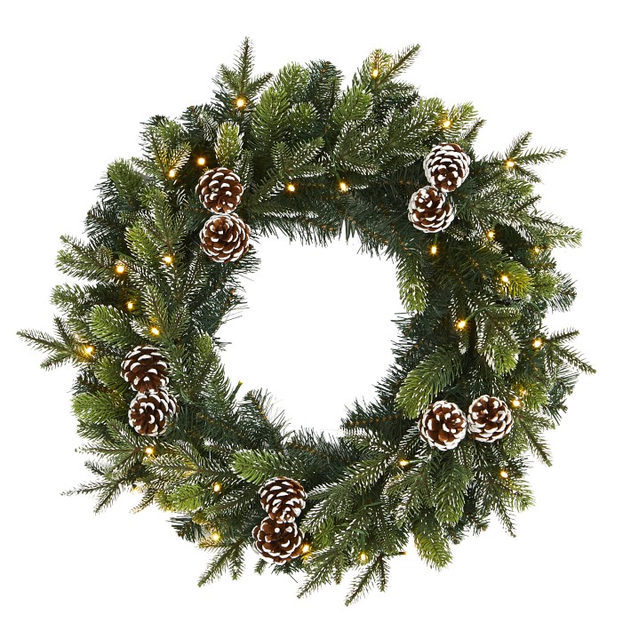Snowed Pinecone Faux Christmas Wreath, 24"