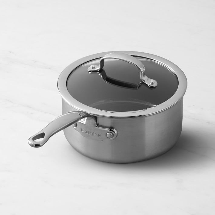 GreenPan Premiere Stainless-Steel Ceramic Nonstick Covered Saucepan, 3-Qt.