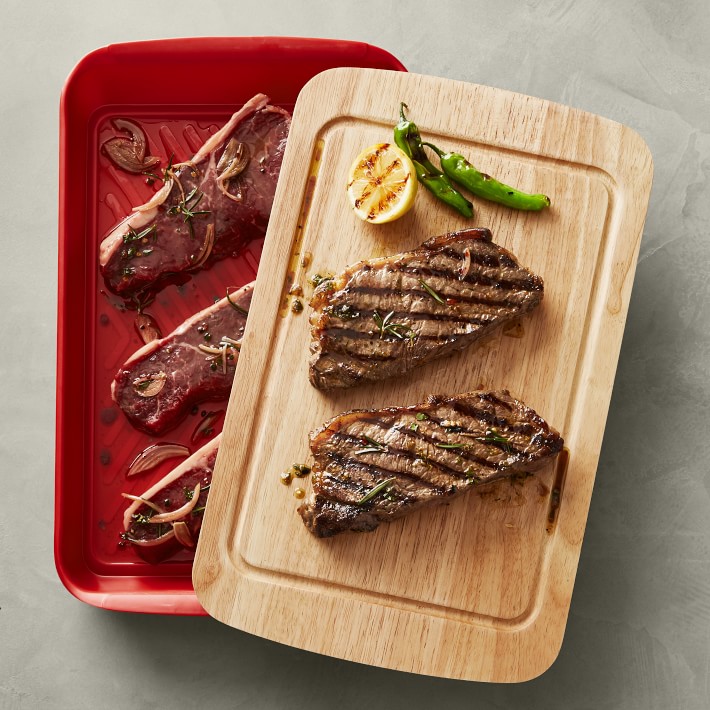 Grill Prep Marinade Tray with Wood Lid