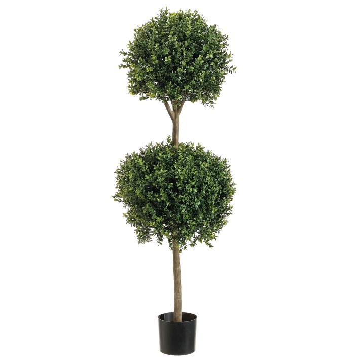 4' Double Ball-Shaped Faux Boxwood Topiary in Plastic Pot