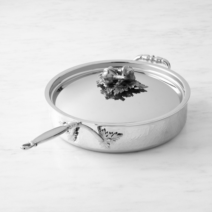 Ruffoni Opus Prima Hammered Stainless-Steel Saute Pan with Garlic Knob, 3 1\u002F2-Qt.